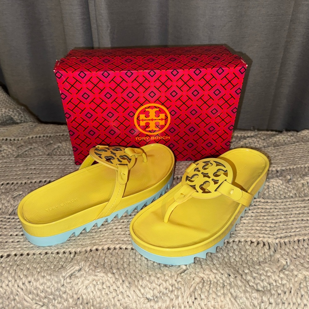 NEW TORY BURCH ZESTY LIME / SEA BUBBLE MILLER CLOUD LUG SOFT PATENT LEATHER